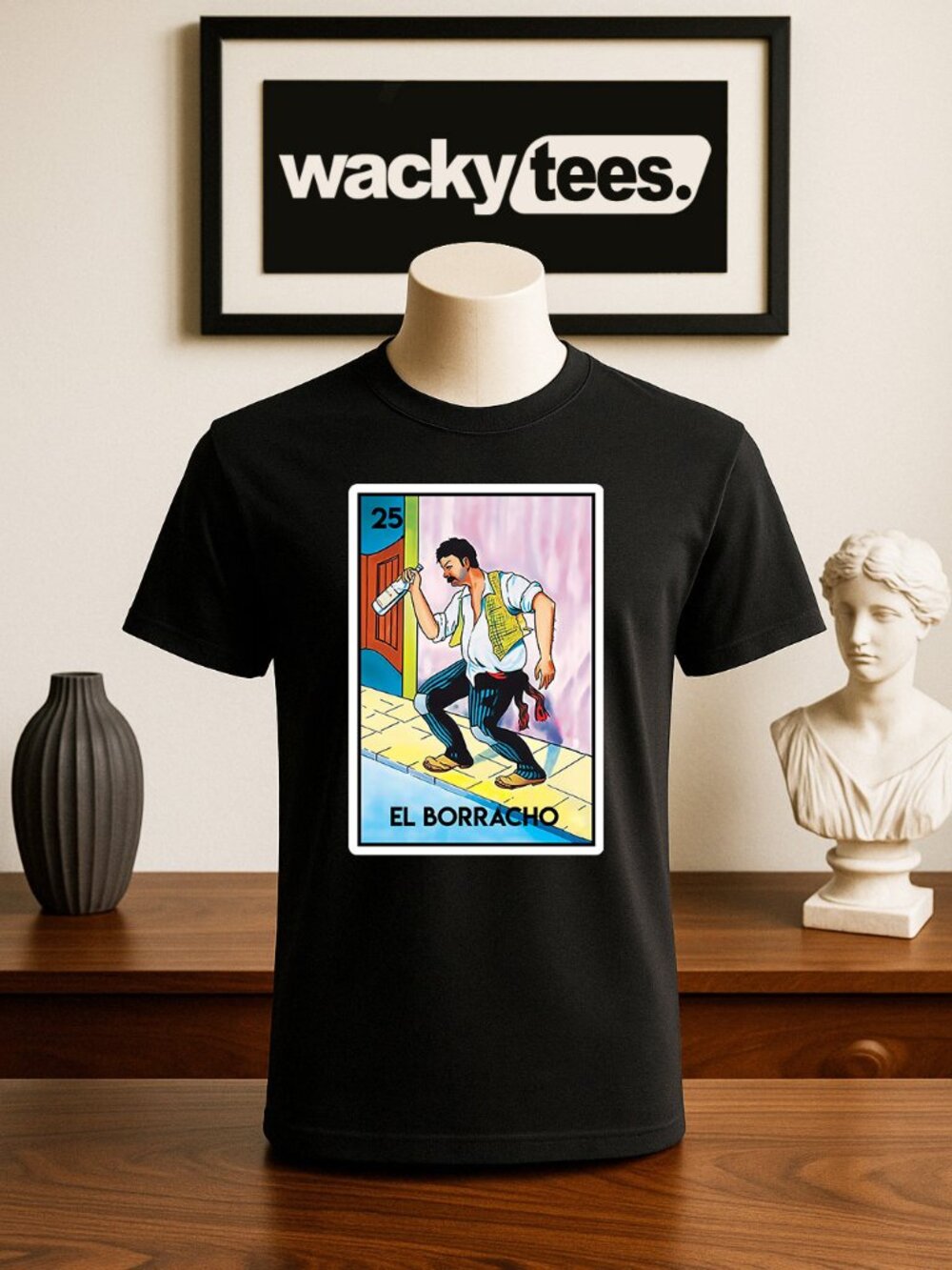 El Borracho The Drunk Man Loteria Style Mexican Bingo Tarot Card Graphic Shirt